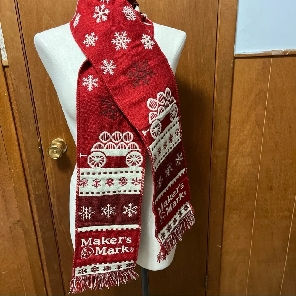Makers Mark wool Red Holiday Scarf 68”x7”